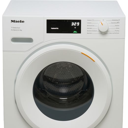 Miele T1 EcoSpeed TSD643 WP Wifi Connected 9Kg Heat Pump Tumble Dryer - White - Close up shot